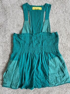 Free People Teal Smocked Sundress Tank Top